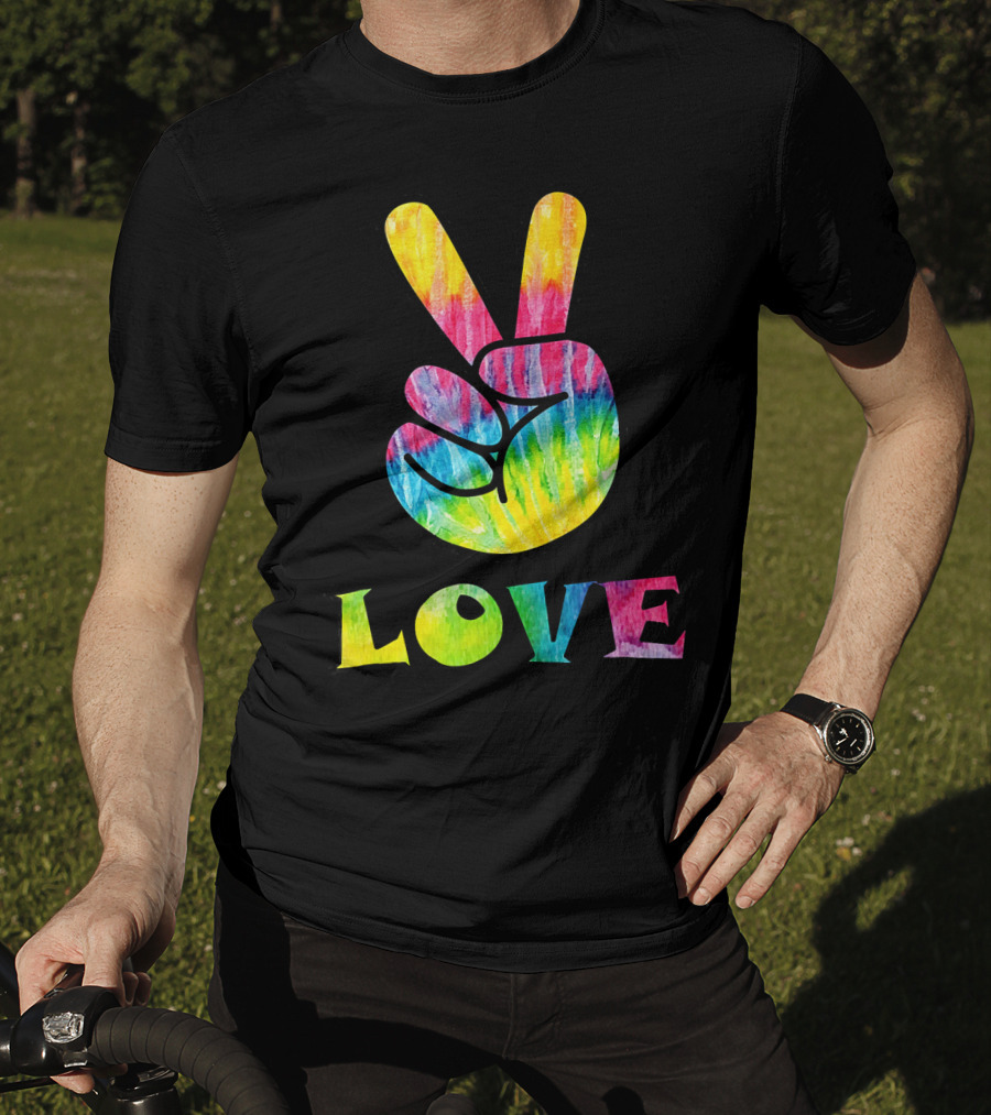 Love Tye Dye Peace Sign Rainbow Hand T-Shirt