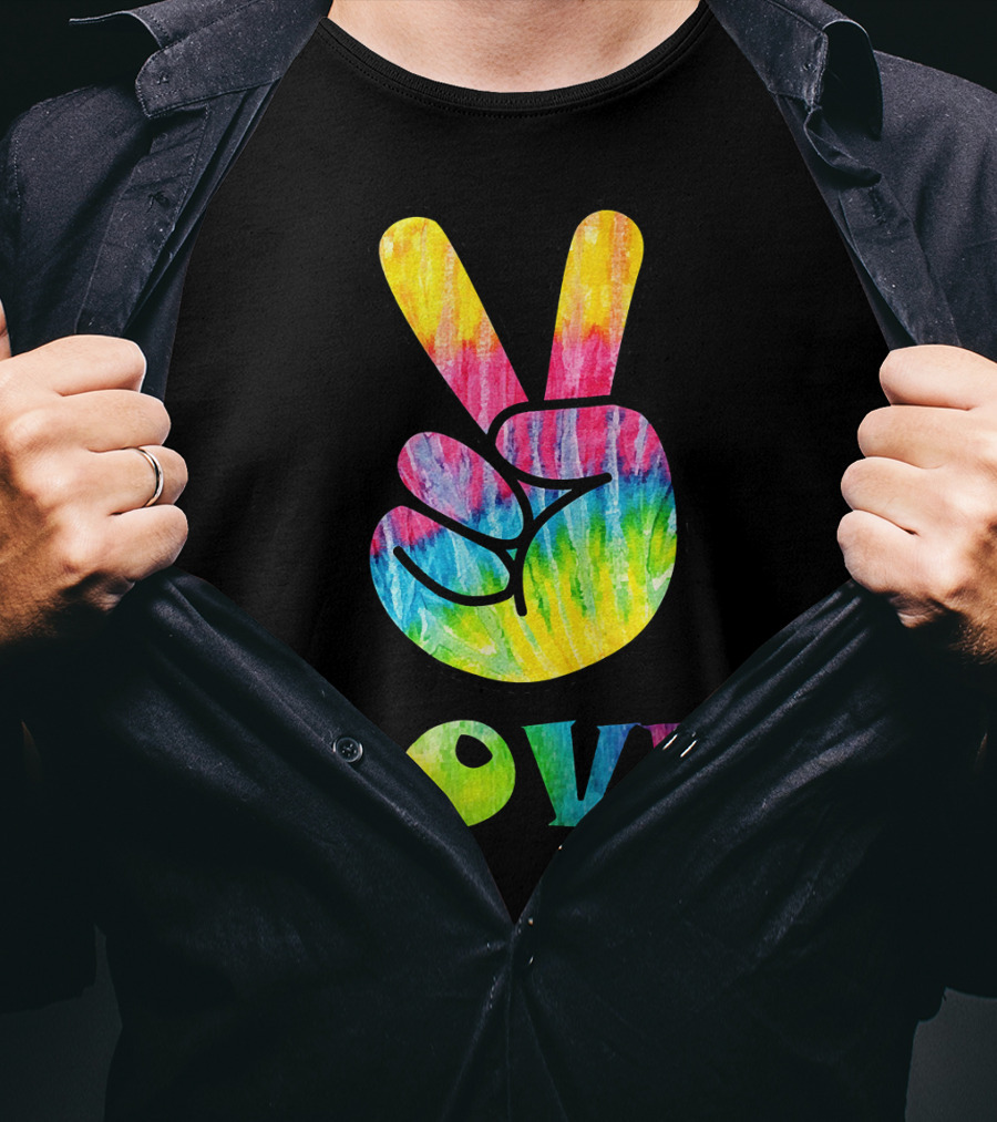 Love Tye Dye Peace Sign Rainbow Hand T-Shirt