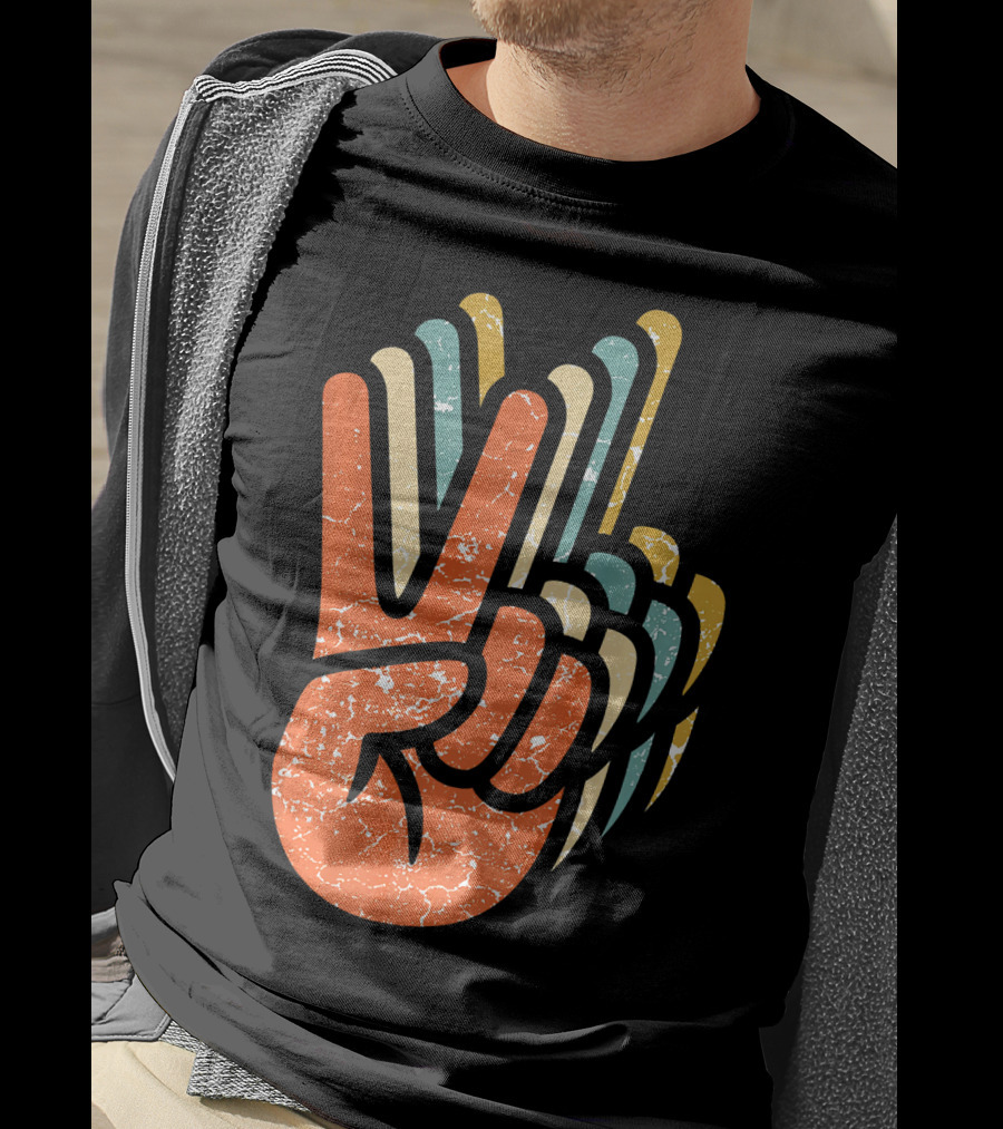 Hippie Peace Vintage 60s 70s Tie Dye Style Retro Hand Sign T-Shirt