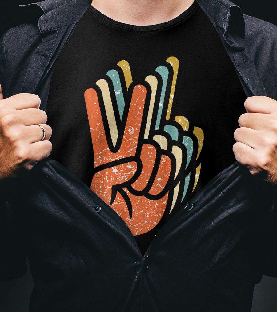 Hippie Peace Vintage 60s 70s Tie Dye Style Retro Hand Sign T-Shirt