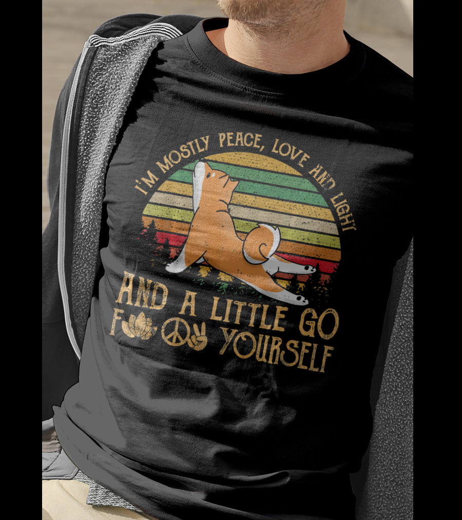 I'm Mostly Peace Love Light Shiba Inu Dog And A Little Go F Yourself Peace Sign T-Shirt