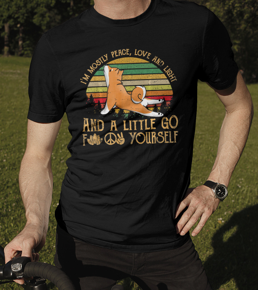 I'm Mostly Peace Love Light Shiba Inu Dog And A Little Go F Yourself Peace Sign T-Shirt