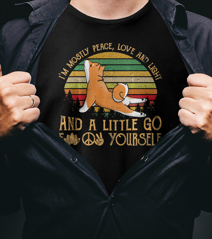 I'm Mostly Peace Love Light Shiba Inu Dog And A Little Go F Yourself Peace Sign T-Shirt