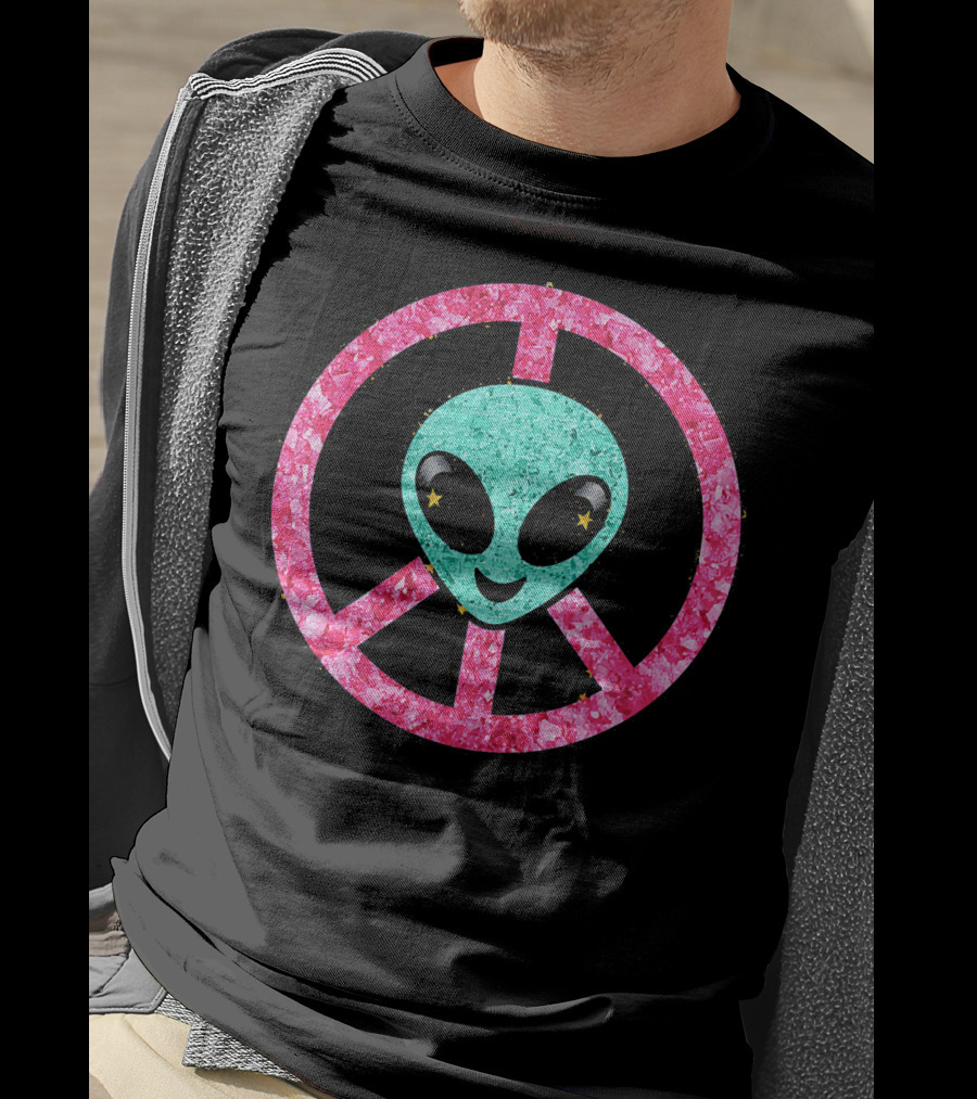 Vintage Aqua Alien Hippie Peace Emoji T-Shirt