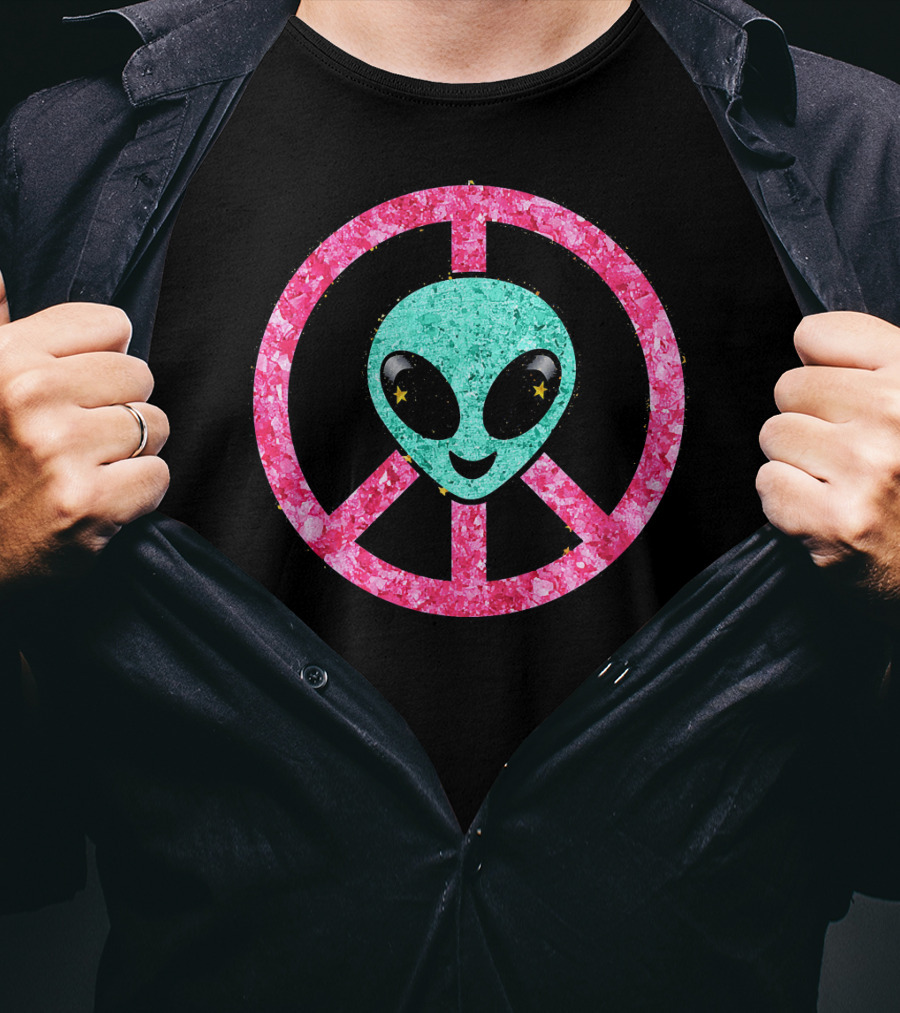 Vintage Aqua Alien Hippie Peace Emoji T-Shirt