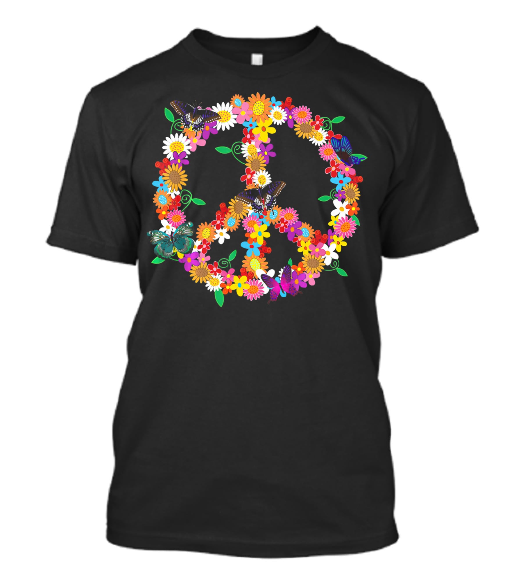 Fluttering Spring Flowers Peace Sign T-Shirt