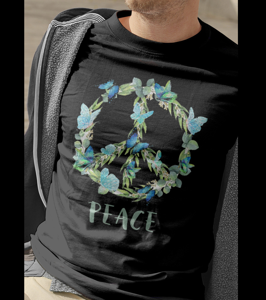 Peace Let It Be Antisocial Butterfly Floral Peace Sign With Butterflies T-Shirt