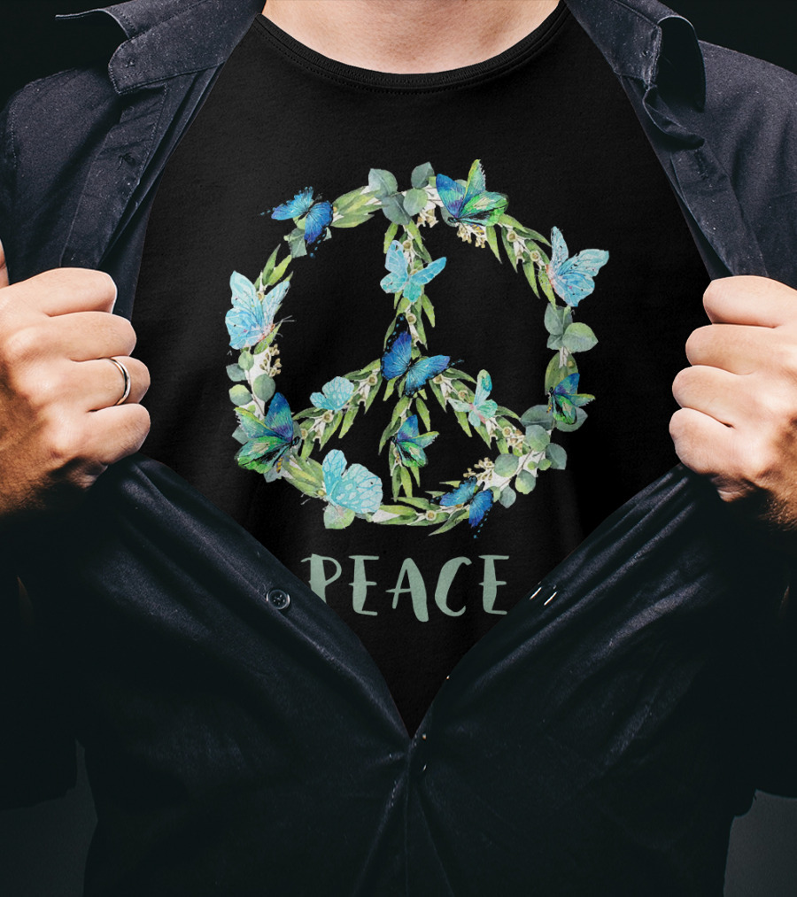 Peace Let It Be Antisocial Butterfly Floral Peace Sign With Butterflies T-Shirt