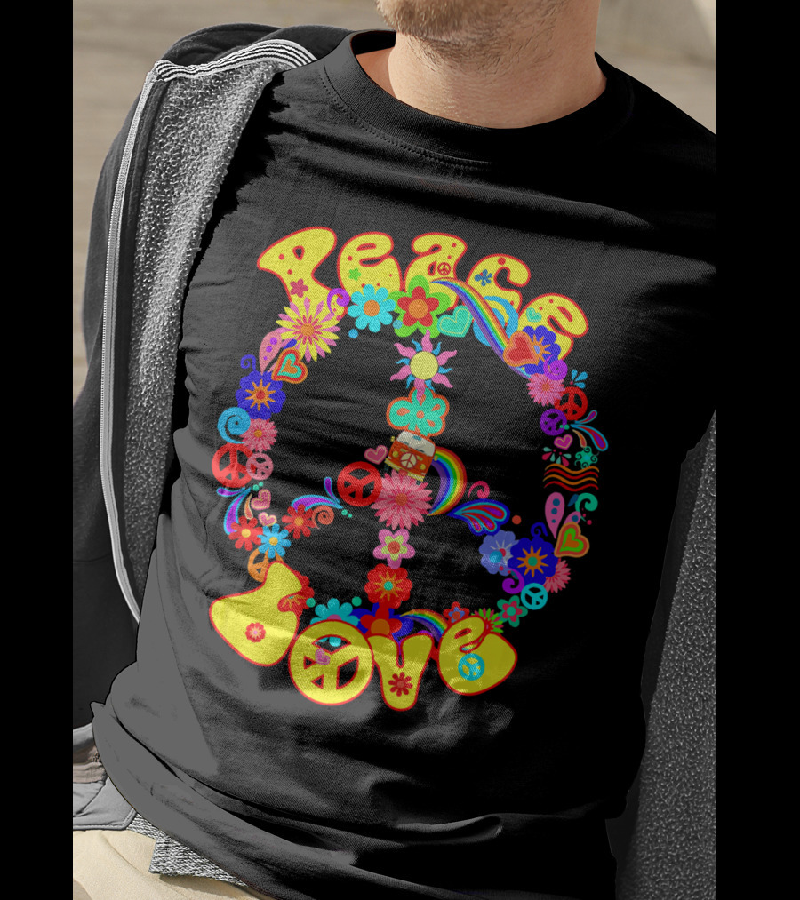 Peace Love Hippie Peace Sign Groovy 60s 70s Flower Power T-Shirt