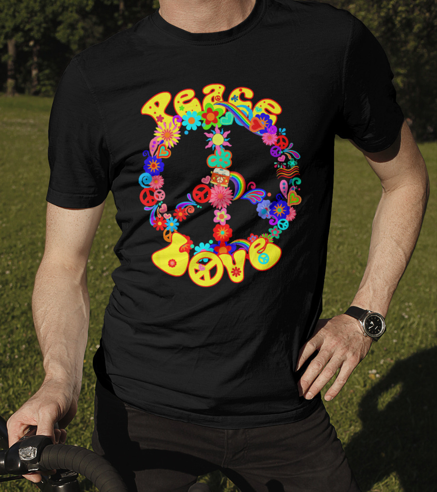Peace Love Hippie Peace Sign Groovy 60s 70s Flower Power T-Shirt