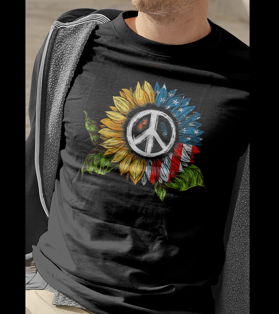 Sunflower Peace Sign American Flag T-Shirt