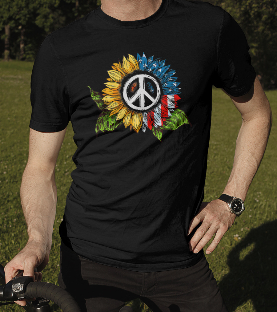 Sunflower Peace Sign American Flag T-Shirt