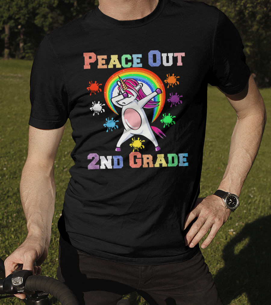 Peace Out 2nd Grade Unicorn Dabbin Rainbow Splash T-Shirt