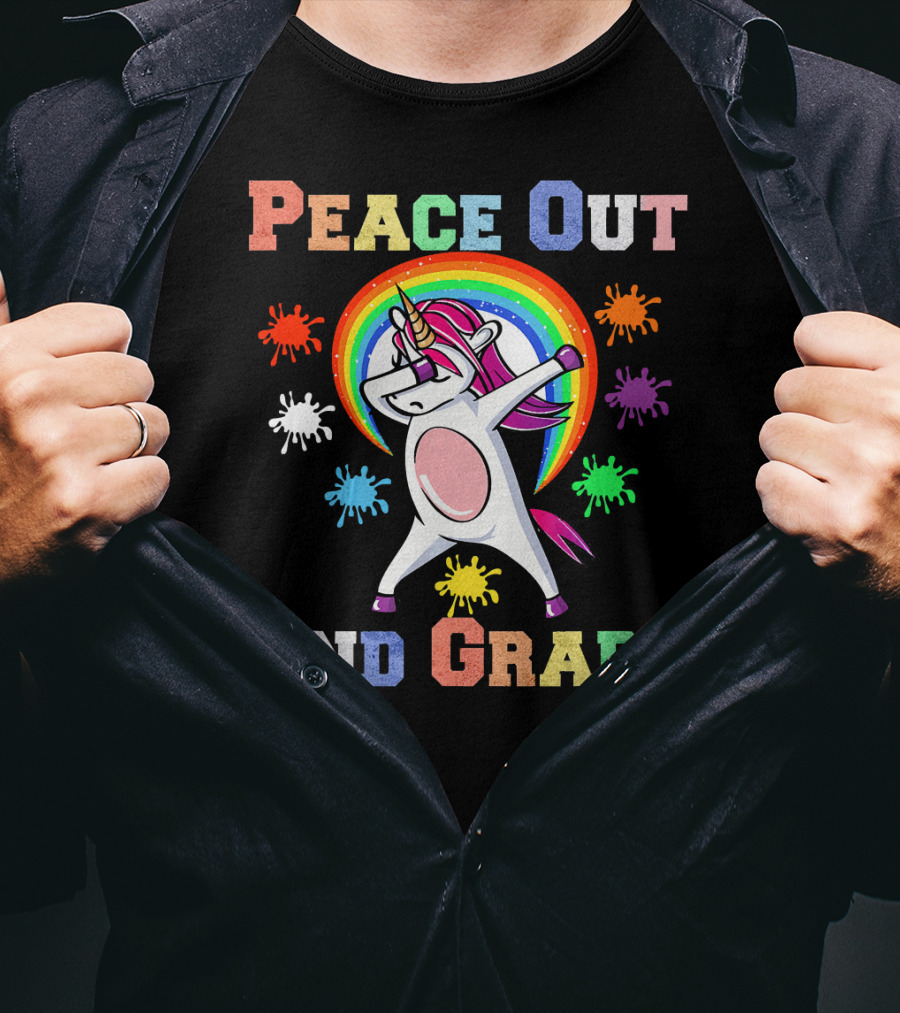 Peace Out 2nd Grade Unicorn Dabbin Rainbow Splash T-Shirt