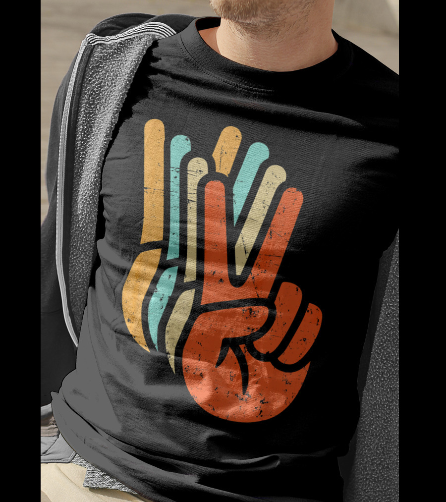 Retro Vintage Multicolor Peace Sign Hand T-Shirt
