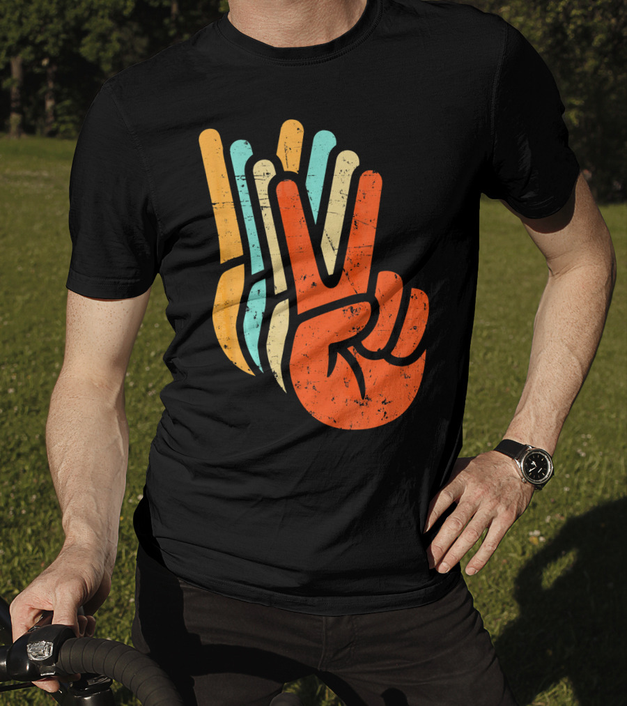 Retro Vintage Multicolor Peace Sign Hand T-Shirt