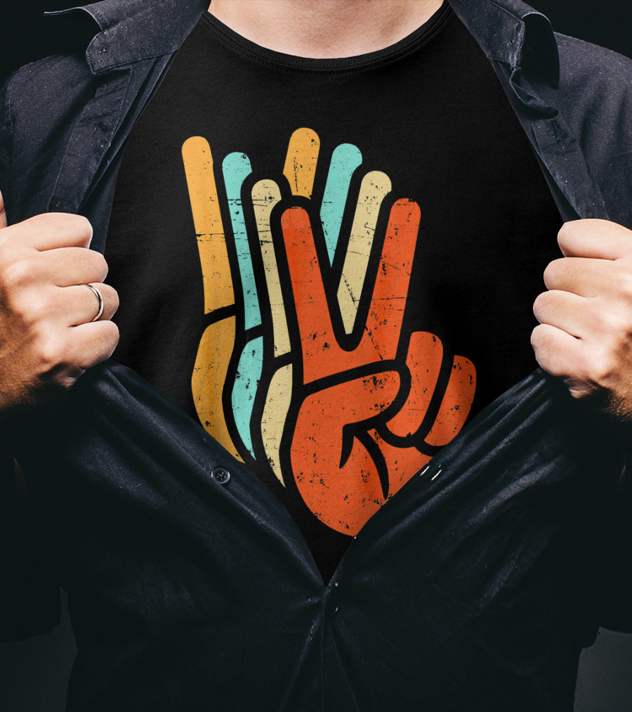 Retro Vintage Multicolor Peace Sign Hand T-Shirt