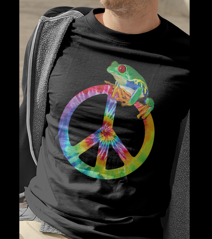Tie Dye Tree Frog On Peace Sign T-Shirt