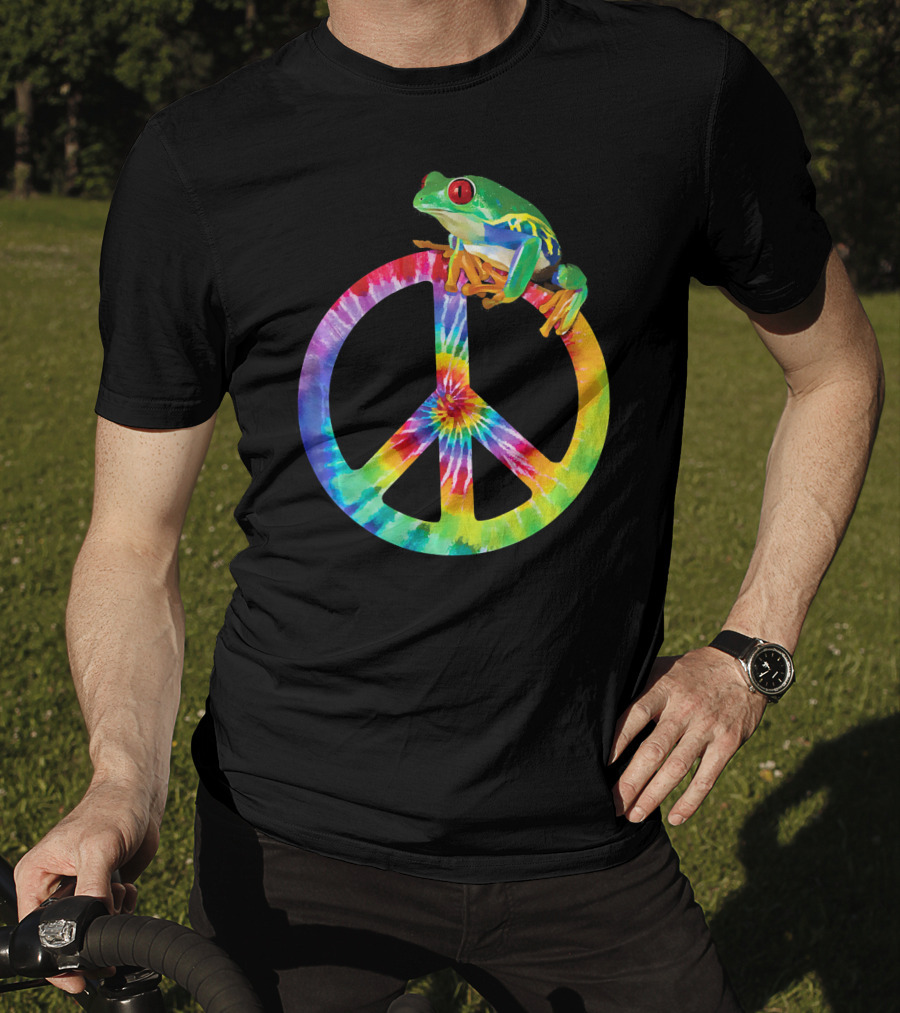 Tie Dye Tree Frog On Peace Sign T-Shirt