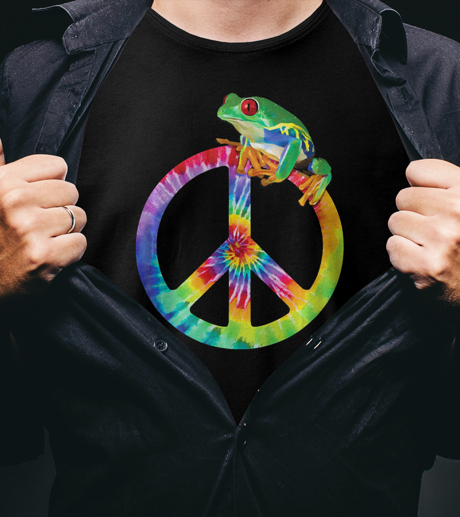 Tie Dye Tree Frog On Peace Sign T-Shirt