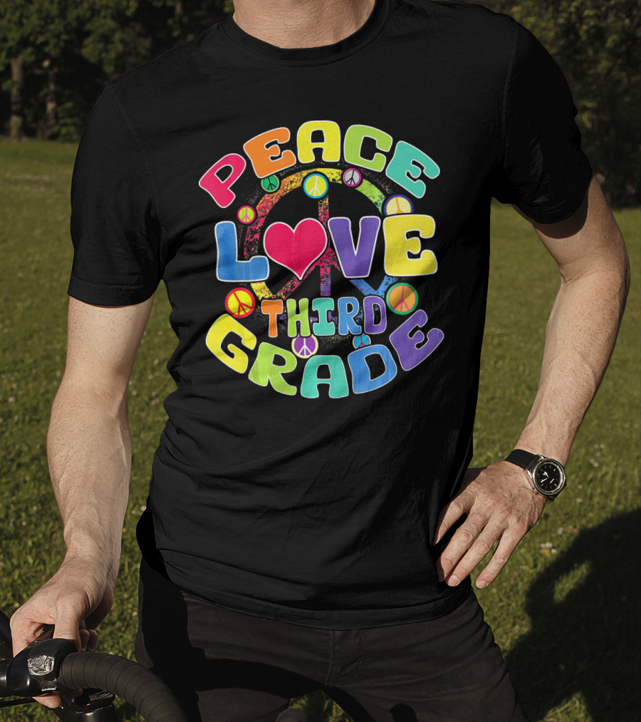 Peace Love Third Grade Back To School College Icons T-Shirt