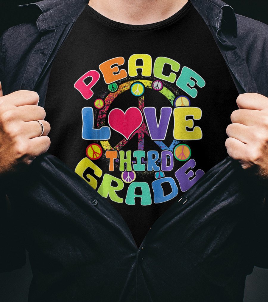 Peace Love Third Grade Back To School College Icons T-Shirt