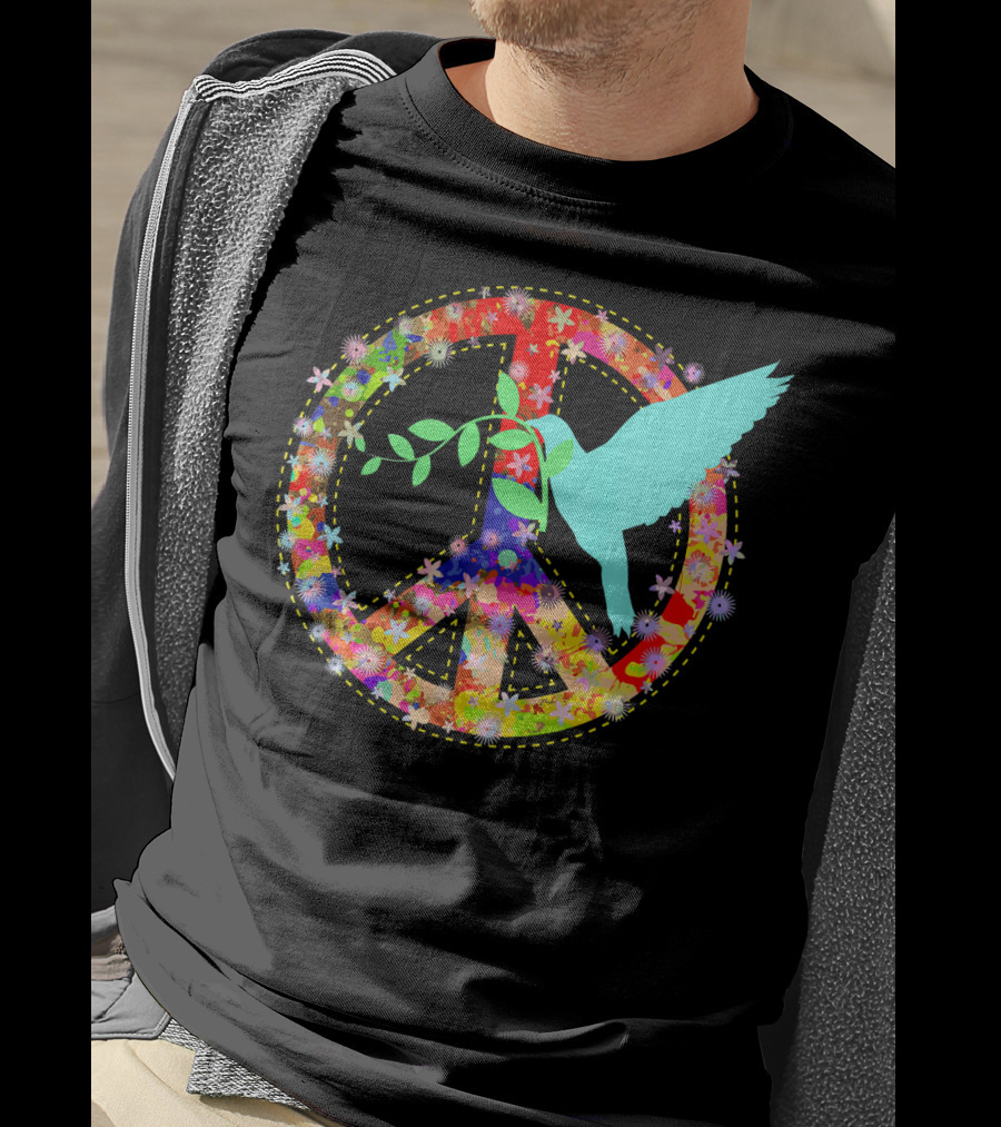 Hippie Peace Dove With Floral Peace Sign 60s 70s T-Shirt