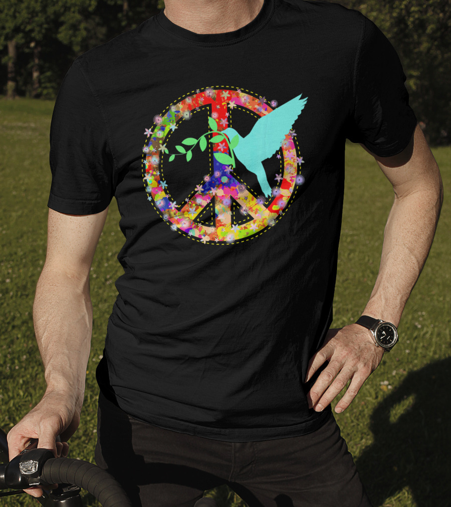 Hippie Peace Dove With Floral Peace Sign 60s 70s T-Shirt