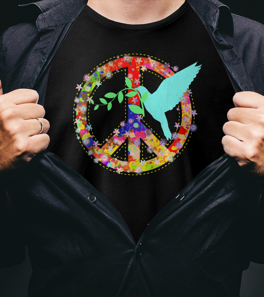 Hippie Peace Dove With Floral Peace Sign 60s 70s T-Shirt