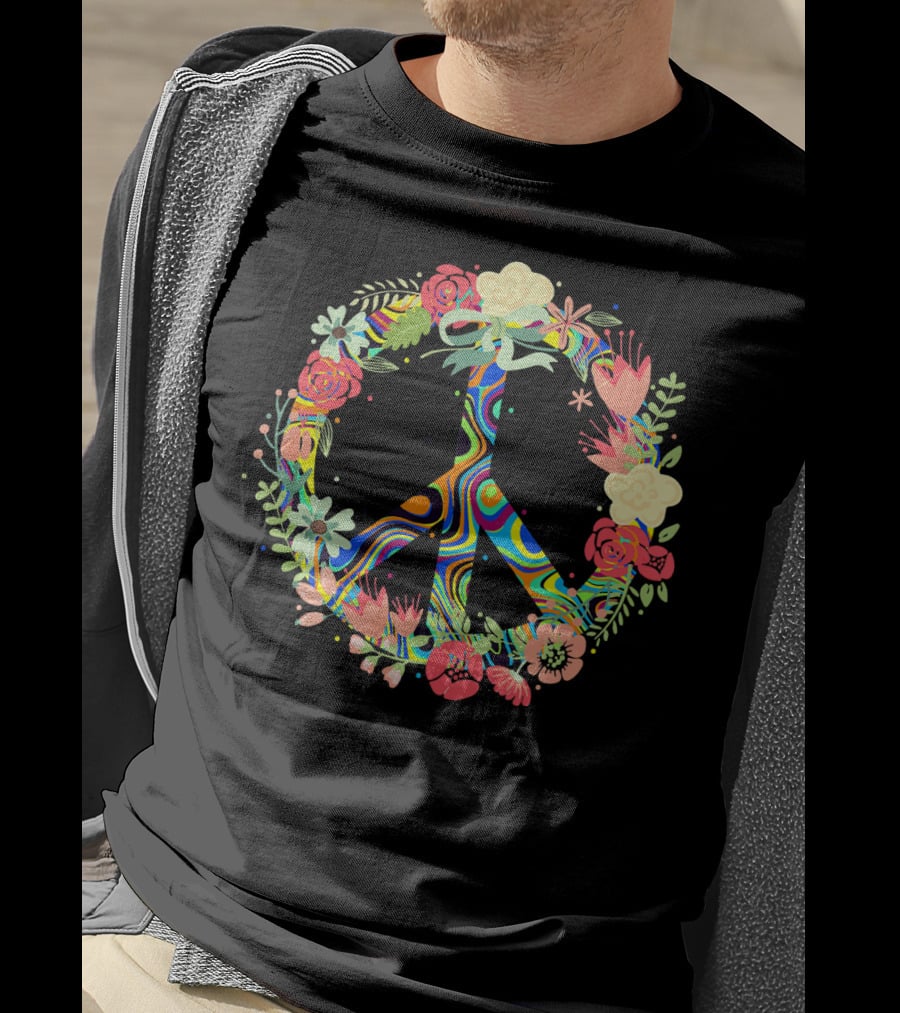 Peace Love Flowers Psychedelic Symbol 60s 70s T-Shirt