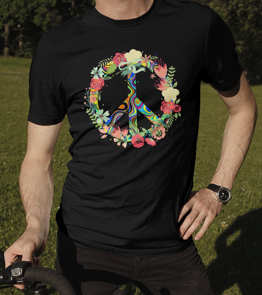 Peace Love Flowers Psychedelic Symbol 60s 70s T-Shirt