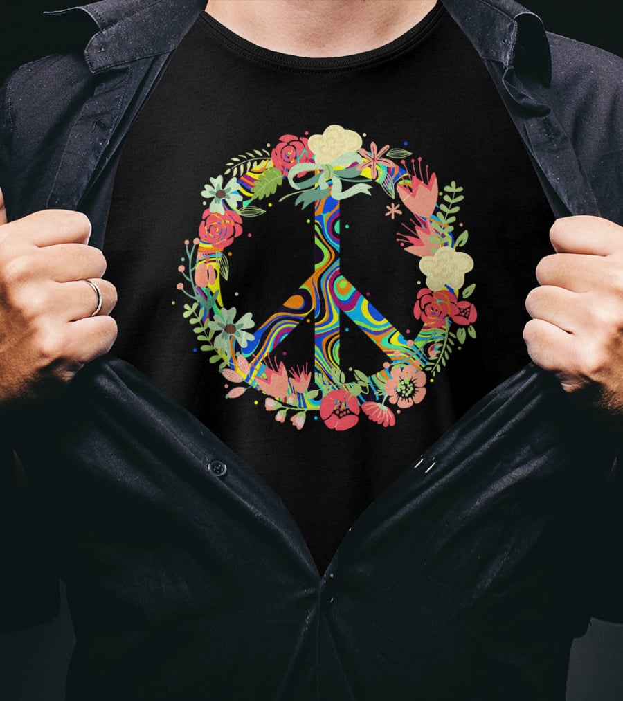 Peace Love Flowers Psychedelic Symbol 60s 70s T-Shirt