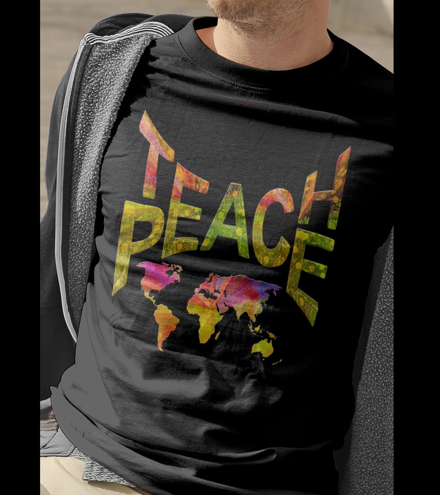 Teach Peace Nadine May World Map Colorful Letters T-Shirt
