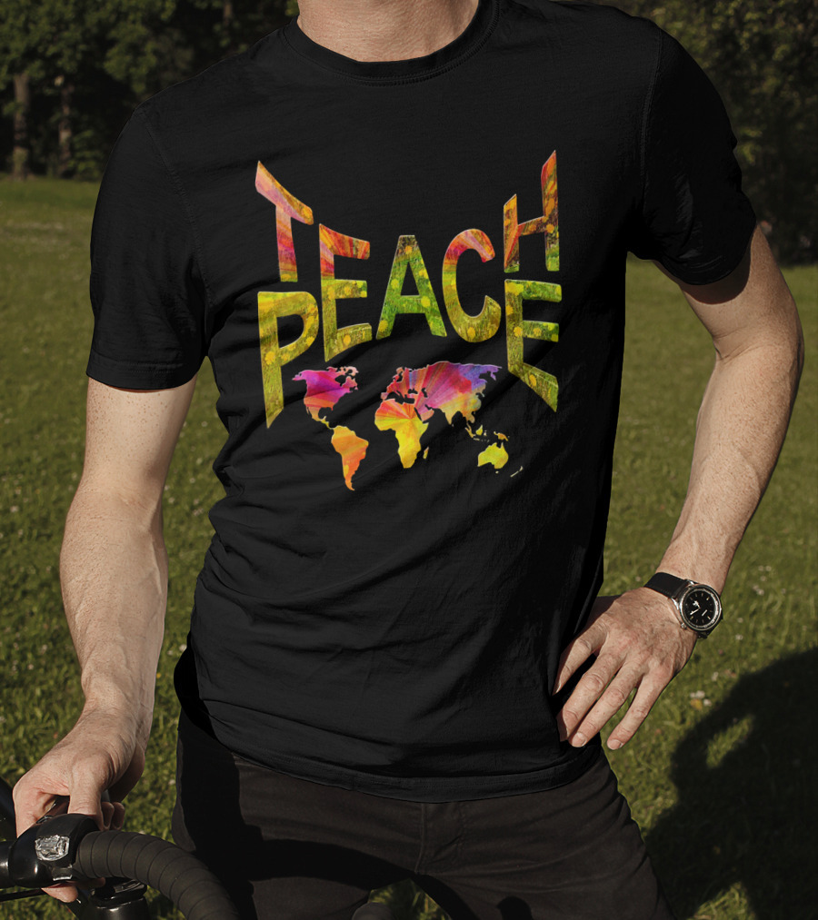 Teach Peace Nadine May World Map Colorful Letters T-Shirt
