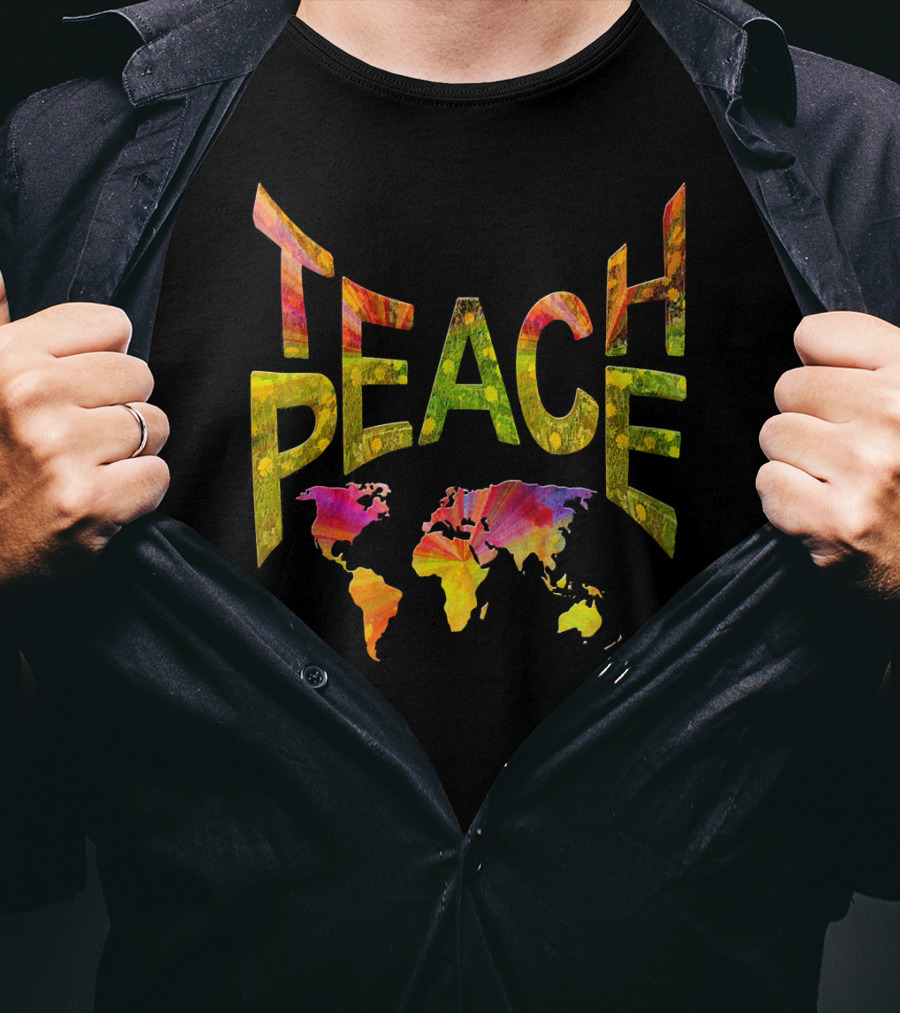 Teach Peace Nadine May World Map Colorful Letters T-Shirt