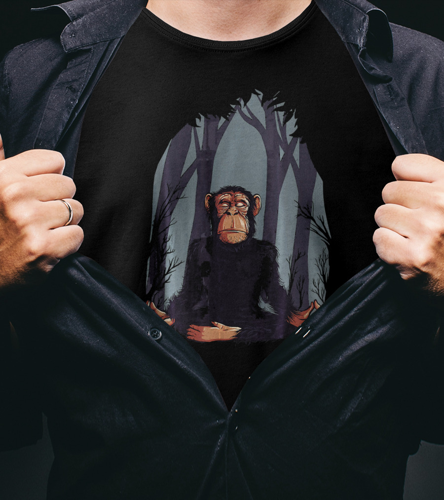 Zen Meditation Monkey In Forest Peace T-Shirt
