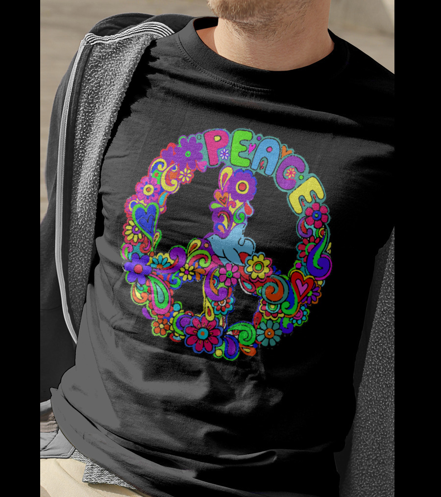 Diva Duds Colorful Floral Peace Sign T-Shirt