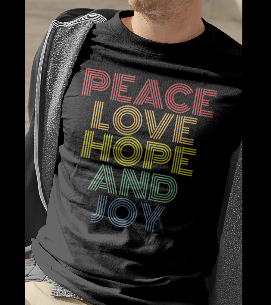Peace Love Hope And Joy Retro Rainbow Stripes T-Shirt