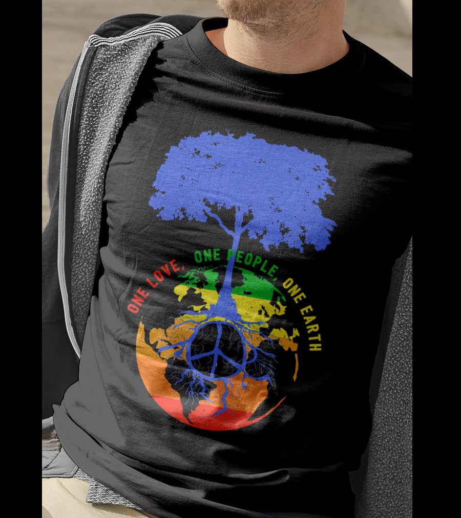 One Love One People One Earth Peace Tree Earth Day T-Shirt