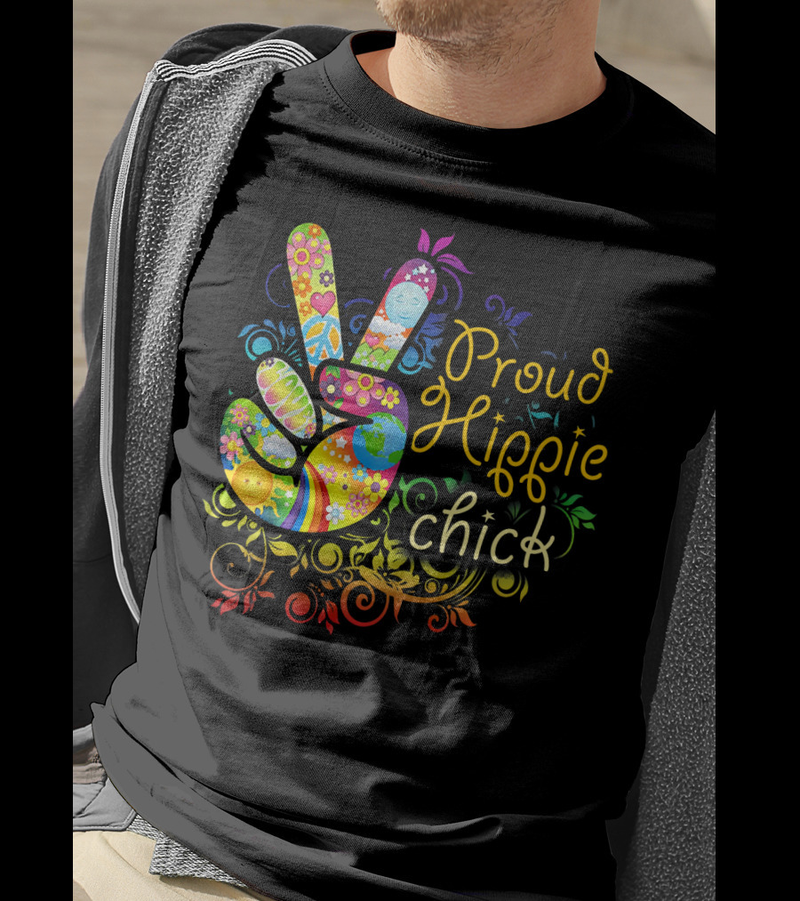 Proud Hippie Chick Peace Sign With Colorful Floral T-Shirt