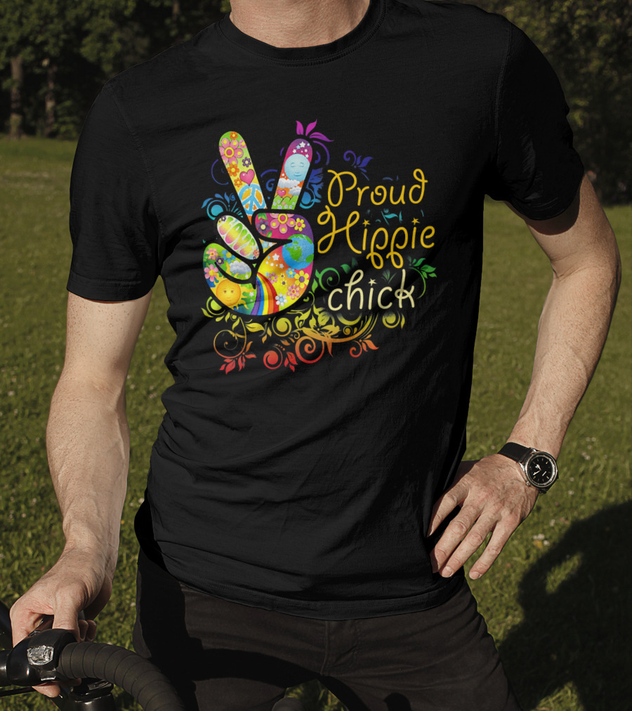 Proud Hippie Chick Peace Sign With Colorful Floral T-Shirt