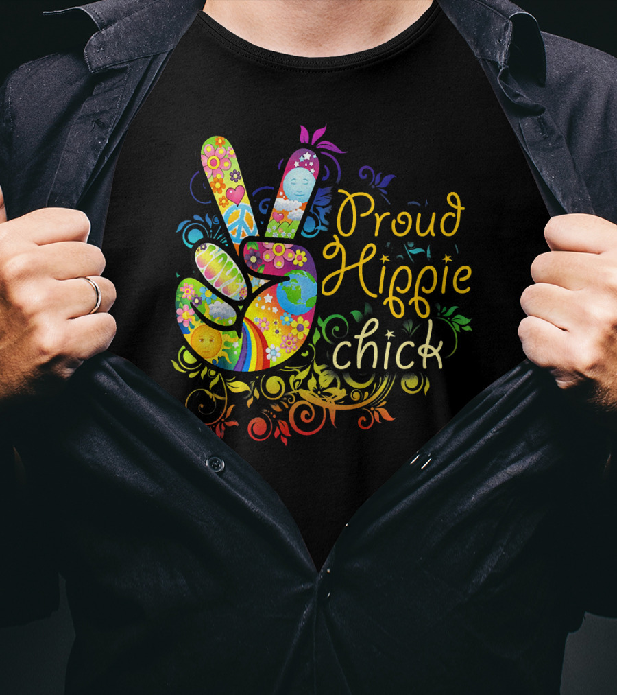 Proud Hippie Chick Peace Sign With Colorful Floral T-Shirt