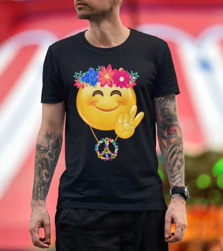 Hippie Flower Power Crown Smiley Peace Sign Necklace T-Shirt