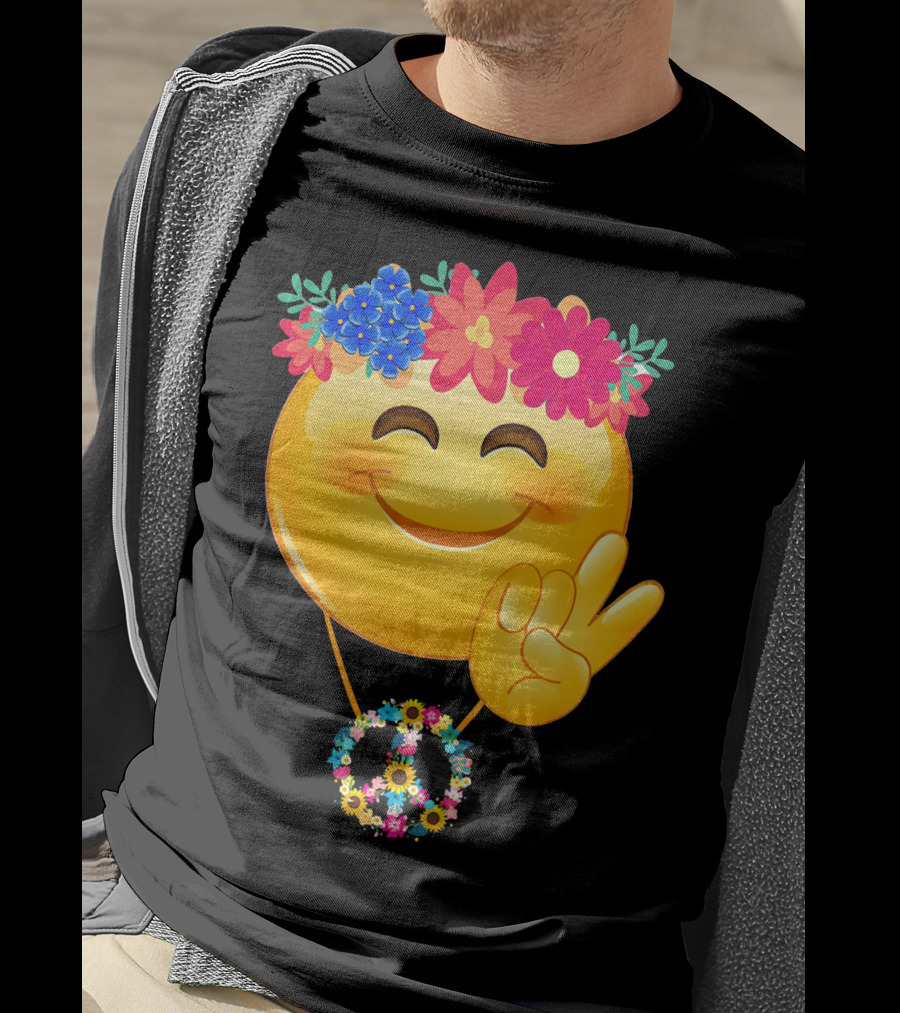 Hippie Flower Power Crown Smiley Peace Sign Necklace T-Shirt