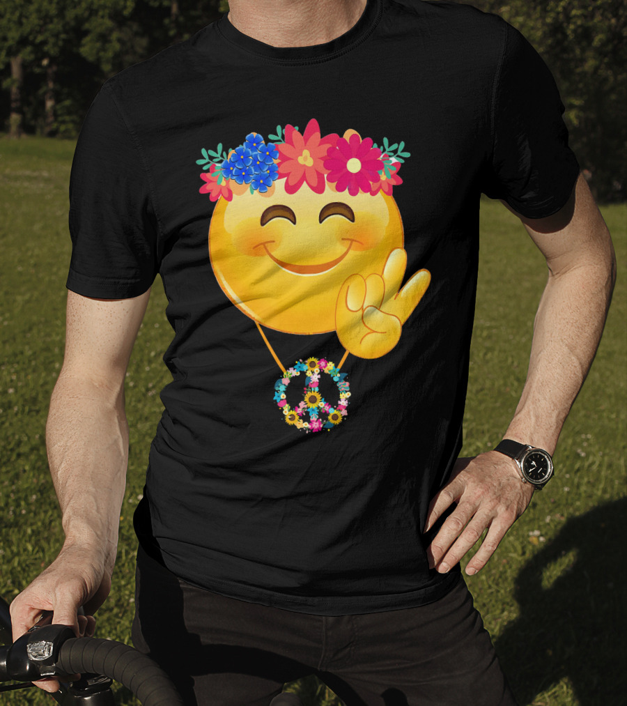 Hippie Flower Power Crown Smiley Peace Sign Necklace T-Shirt