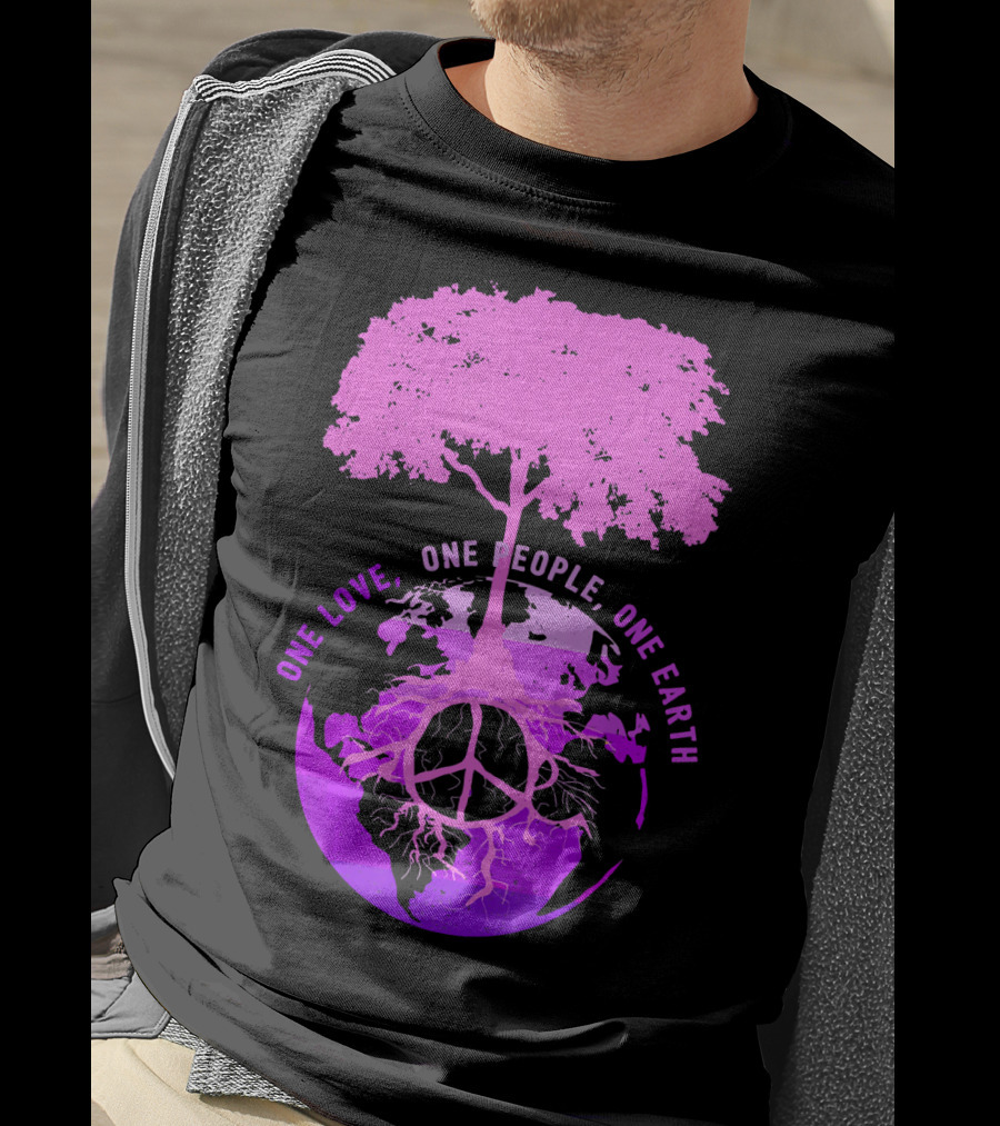 One Love One People One Earth Peace Sign Tree Earth Day T-Shirt