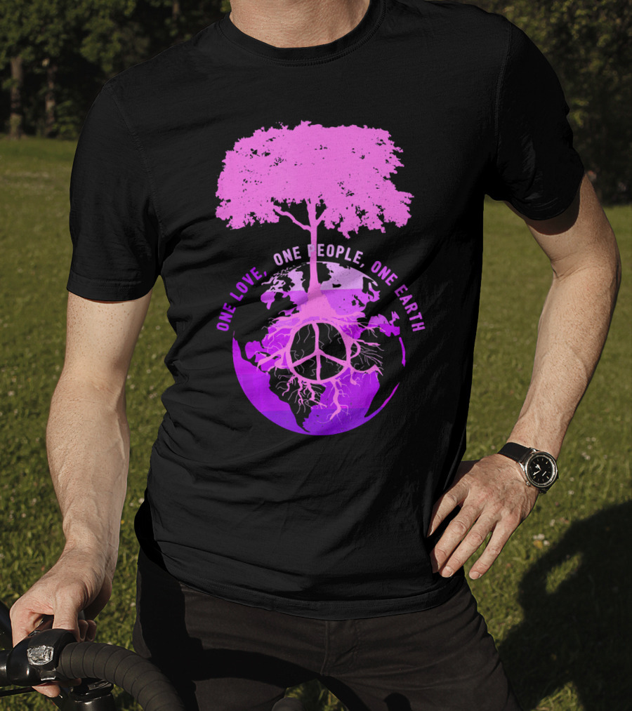 One Love One People One Earth Peace Sign Tree Earth Day T-Shirt
