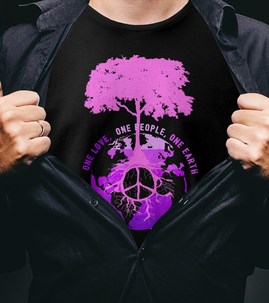 One Love One People One Earth Peace Sign Tree Earth Day T-Shirt