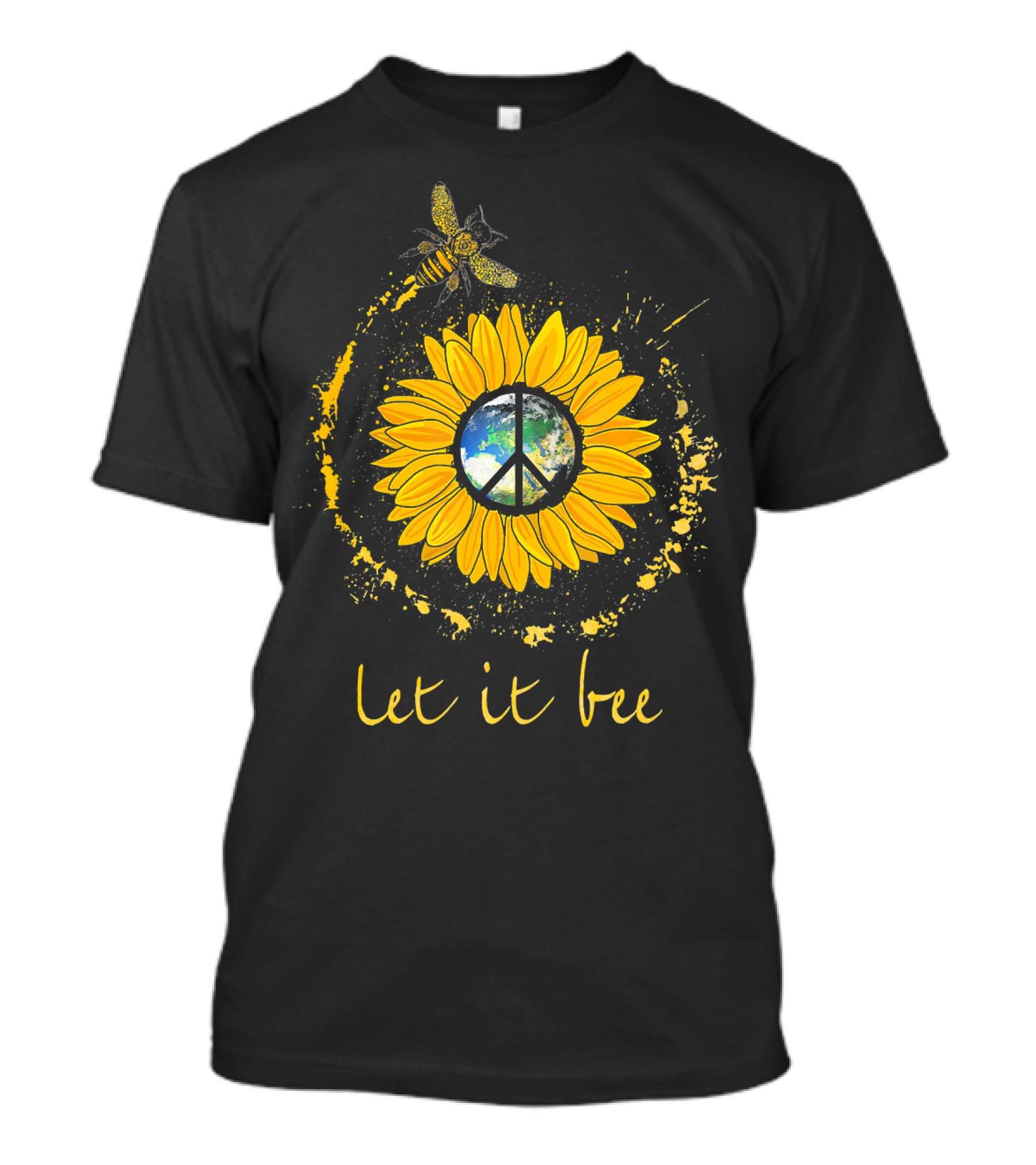 Let It Bee Flower Earth Peace Sign Hippie Yellow Sunflower T-Shirt