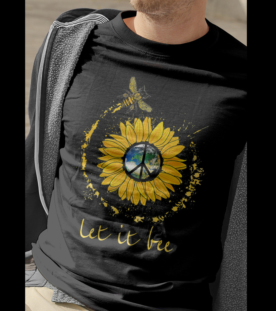 Let It Bee Flower Earth Peace Sign Hippie Yellow Sunflower T-Shirt